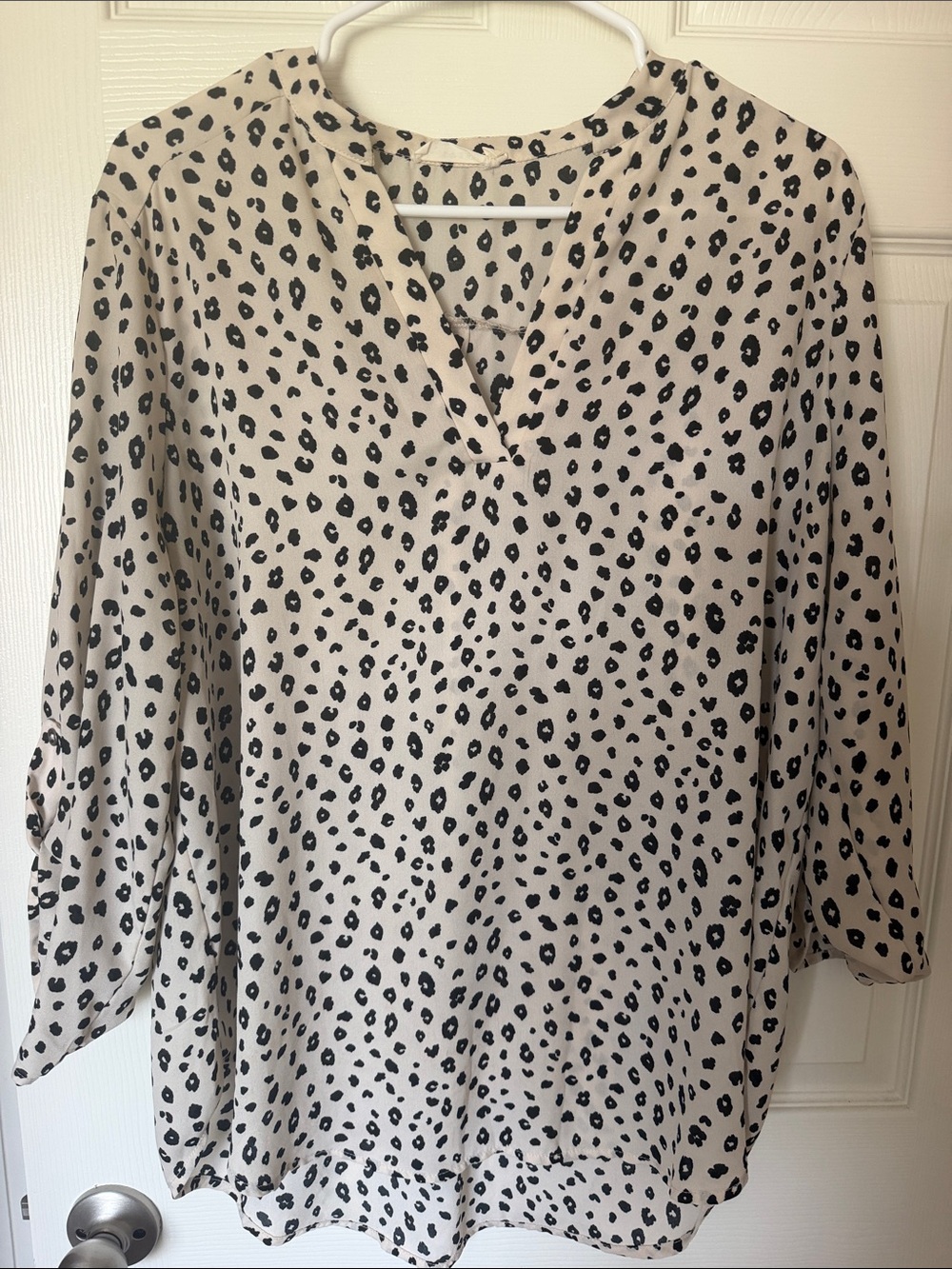Lush Cream Tunic Top with Black Leopard Print